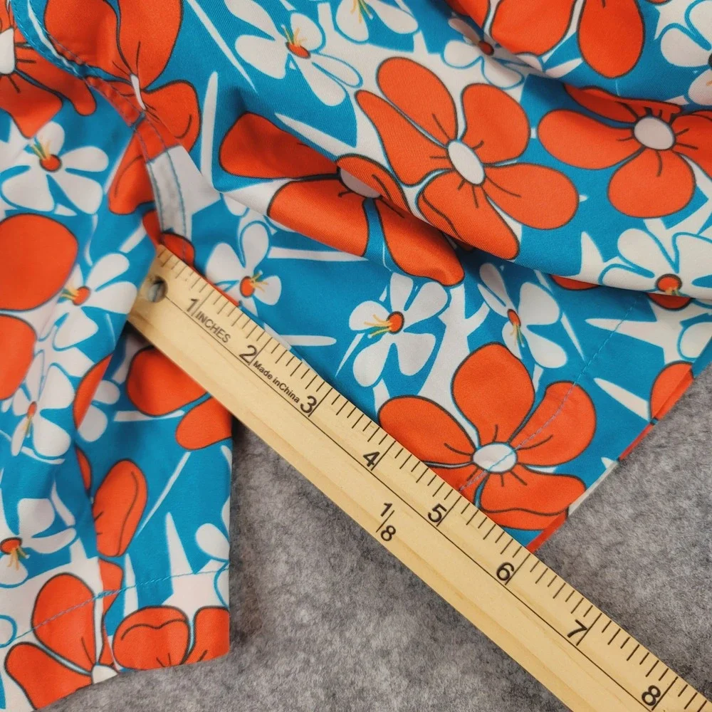 Trunks Surf & Swim Co Men Blue Orange Floral Swim Trunks Size Medium Mesh Lining